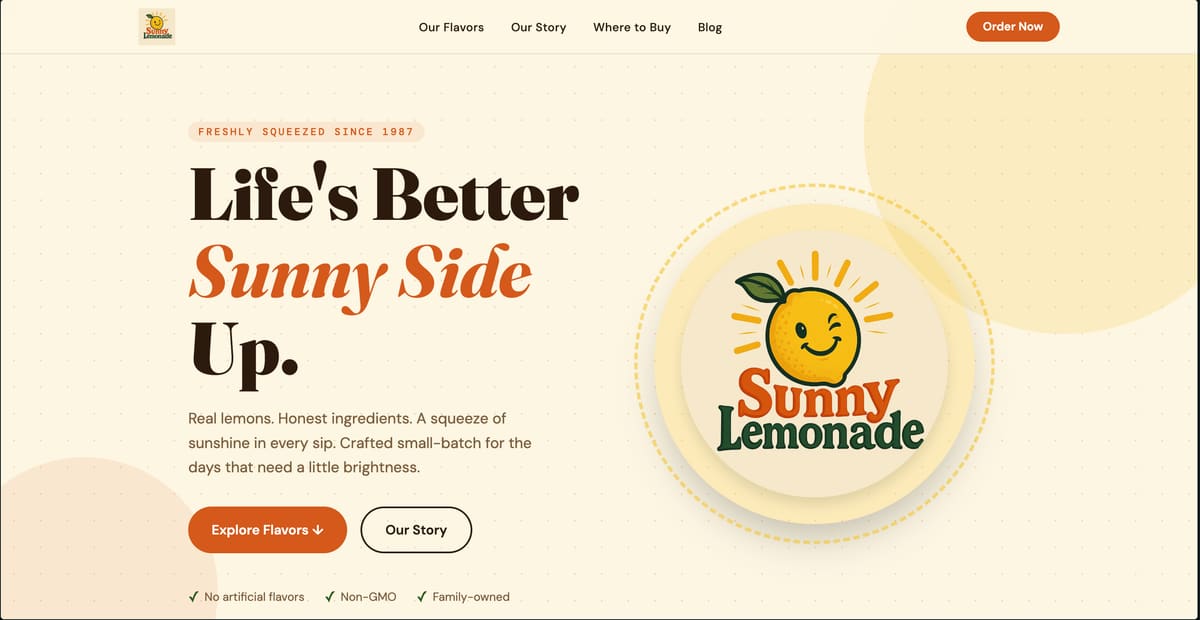 Sunny Lemonade website preview